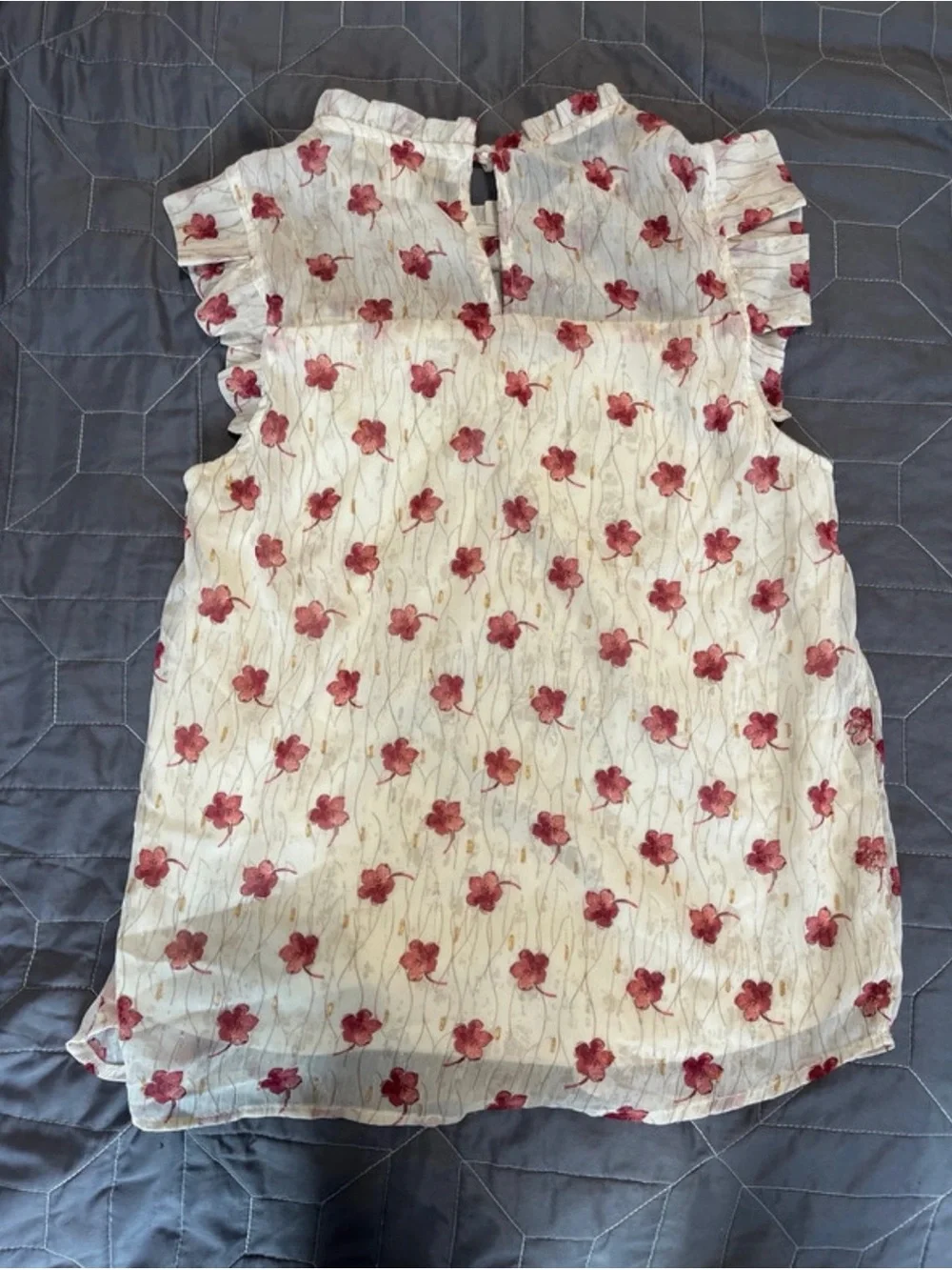 White Floral Ruffle Sleeve Top